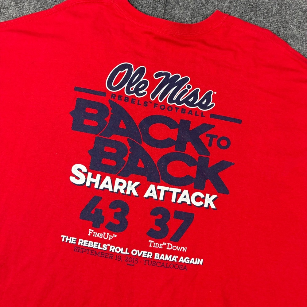 Ole Miss Rebels Football Back to Back Shark Attack 2015 T-Shirt Mens Size 2XL
